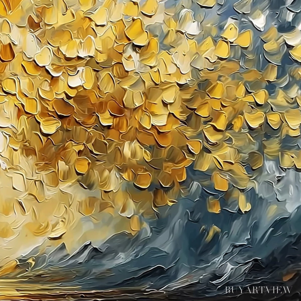 ARTOVITAS Golden Embrace – Textured Golden Leaf Tree Impasto Landscape Painting - image 5