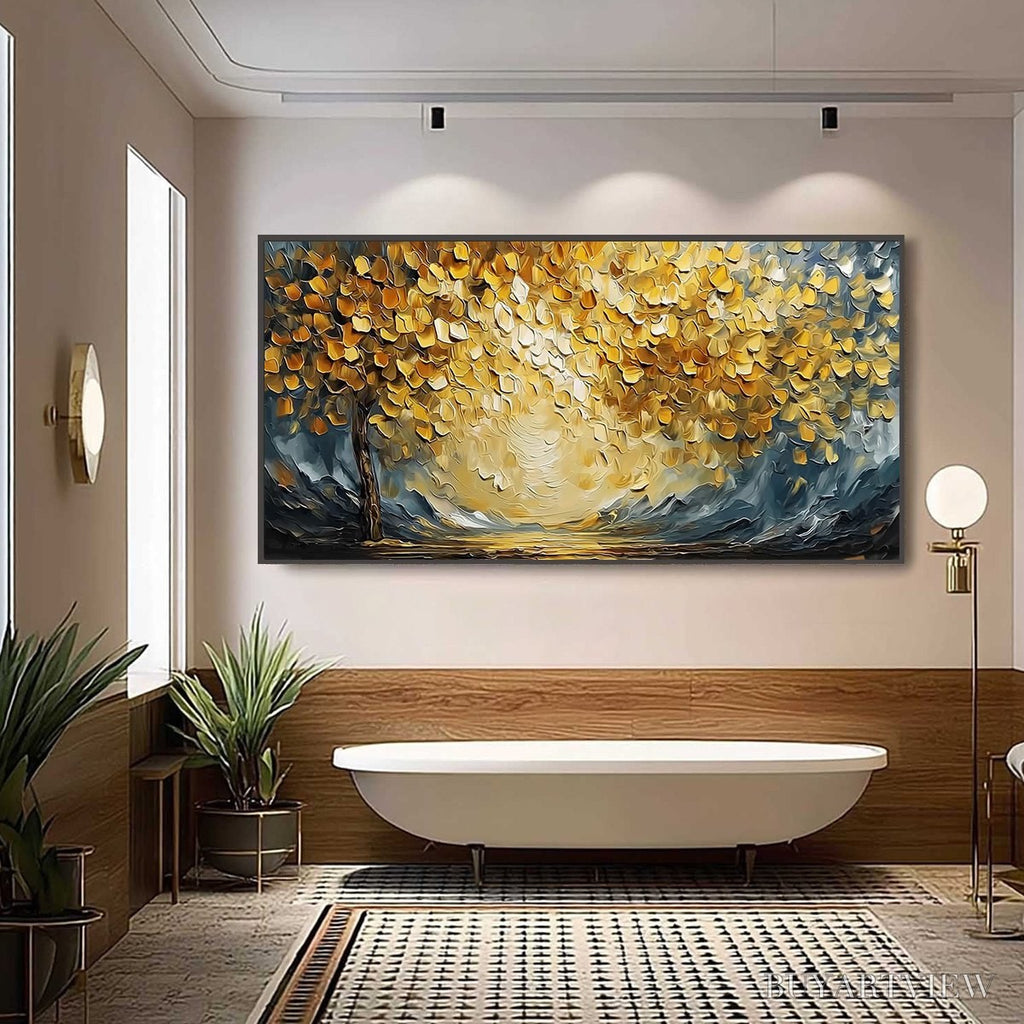 ARTOVITAS Golden Embrace – Textured Golden Leaf Tree Impasto Landscape Painting - image 6