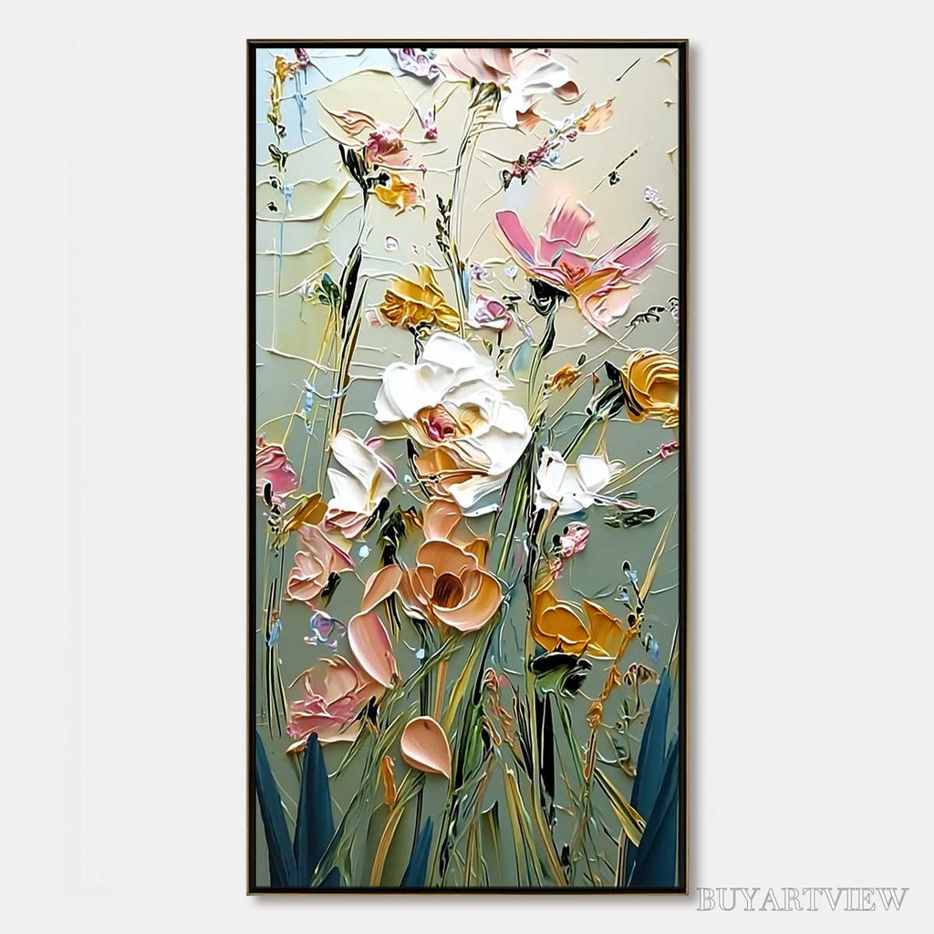 ARTOVITAS Garden Whispers – Vertical Palette Knife Floral Impasto - image 1