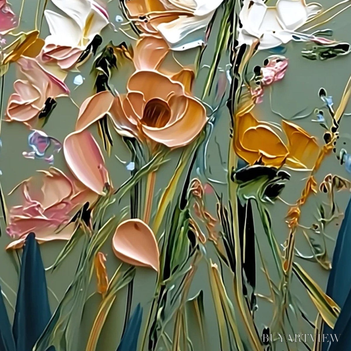ARTOVITAS Garden Whispers – Vertical Palette Knife Floral Impasto - image 5