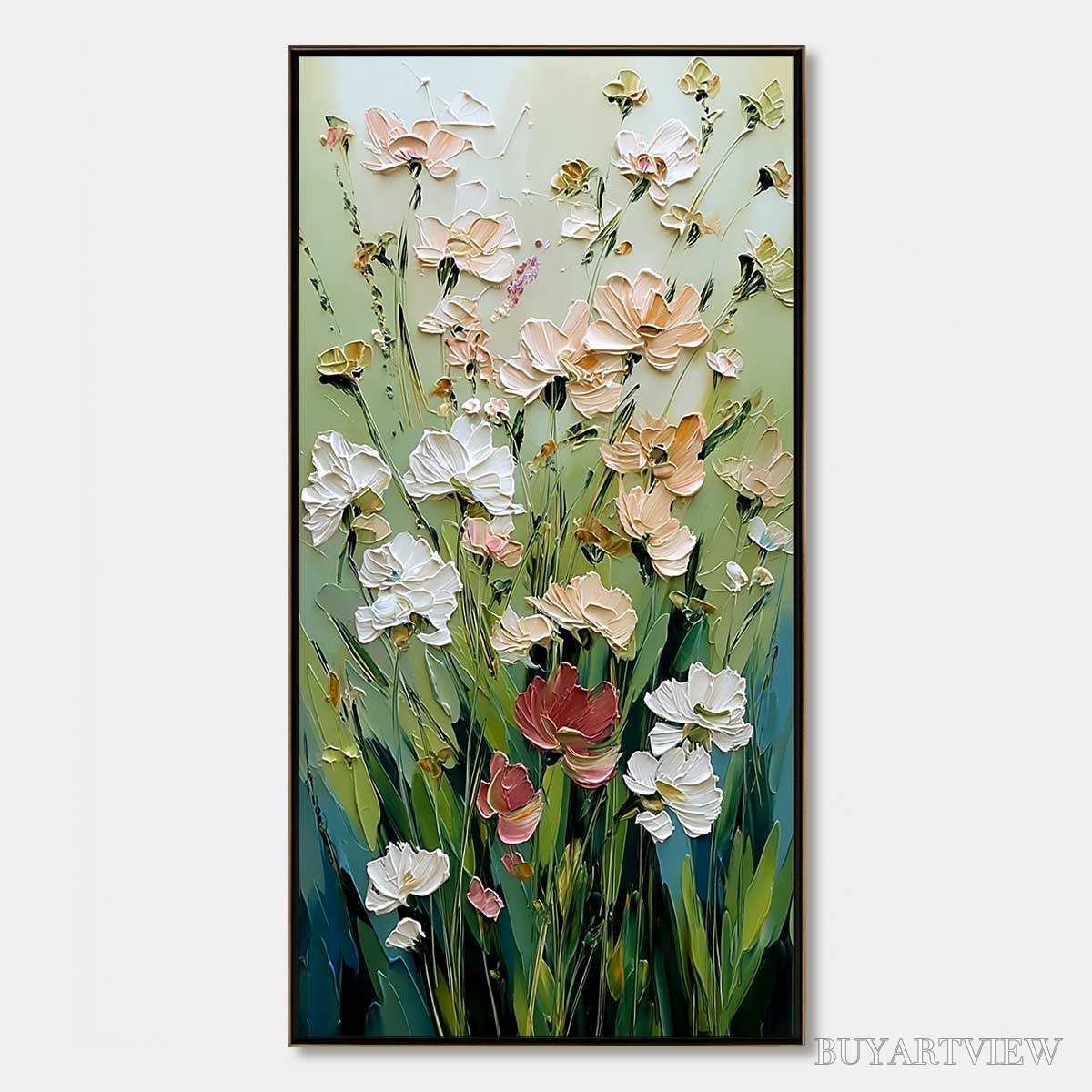ARTOVITAS Spring'S Embrace – Vertical Impasto Wildflower Meadow Painting - image 1