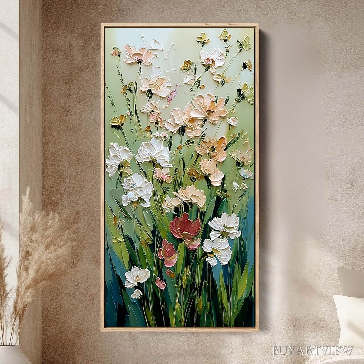 ARTOVITAS Spring'S Embrace – Vertical Impasto Wildflower Meadow Painting - image 2