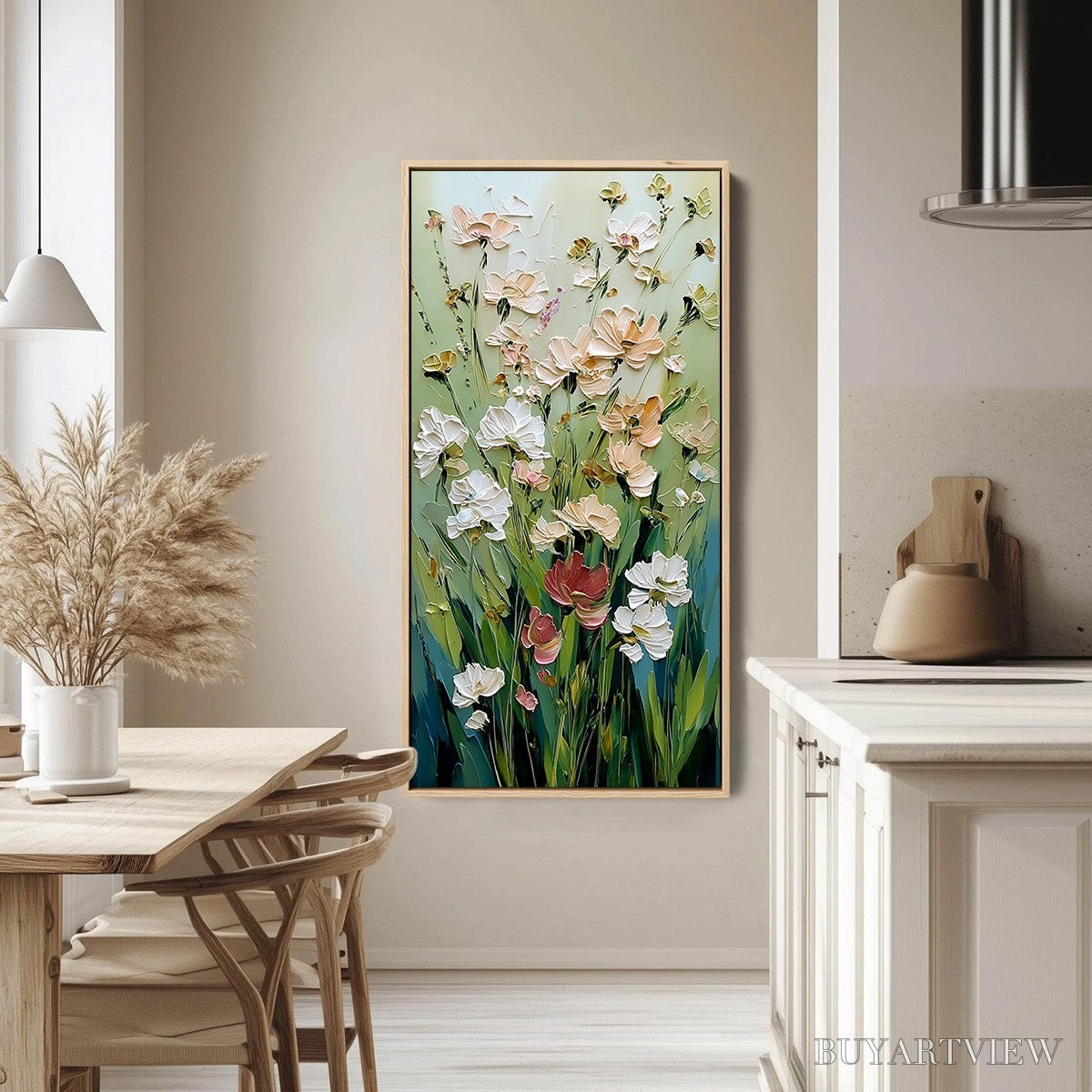 ARTOVITAS Spring'S Embrace – Vertical Impasto Wildflower Meadow Painting - image 4