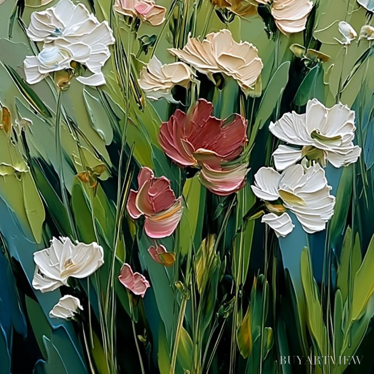 ARTOVITAS Spring'S Embrace – Vertical Impasto Wildflower Meadow Painting - image 5