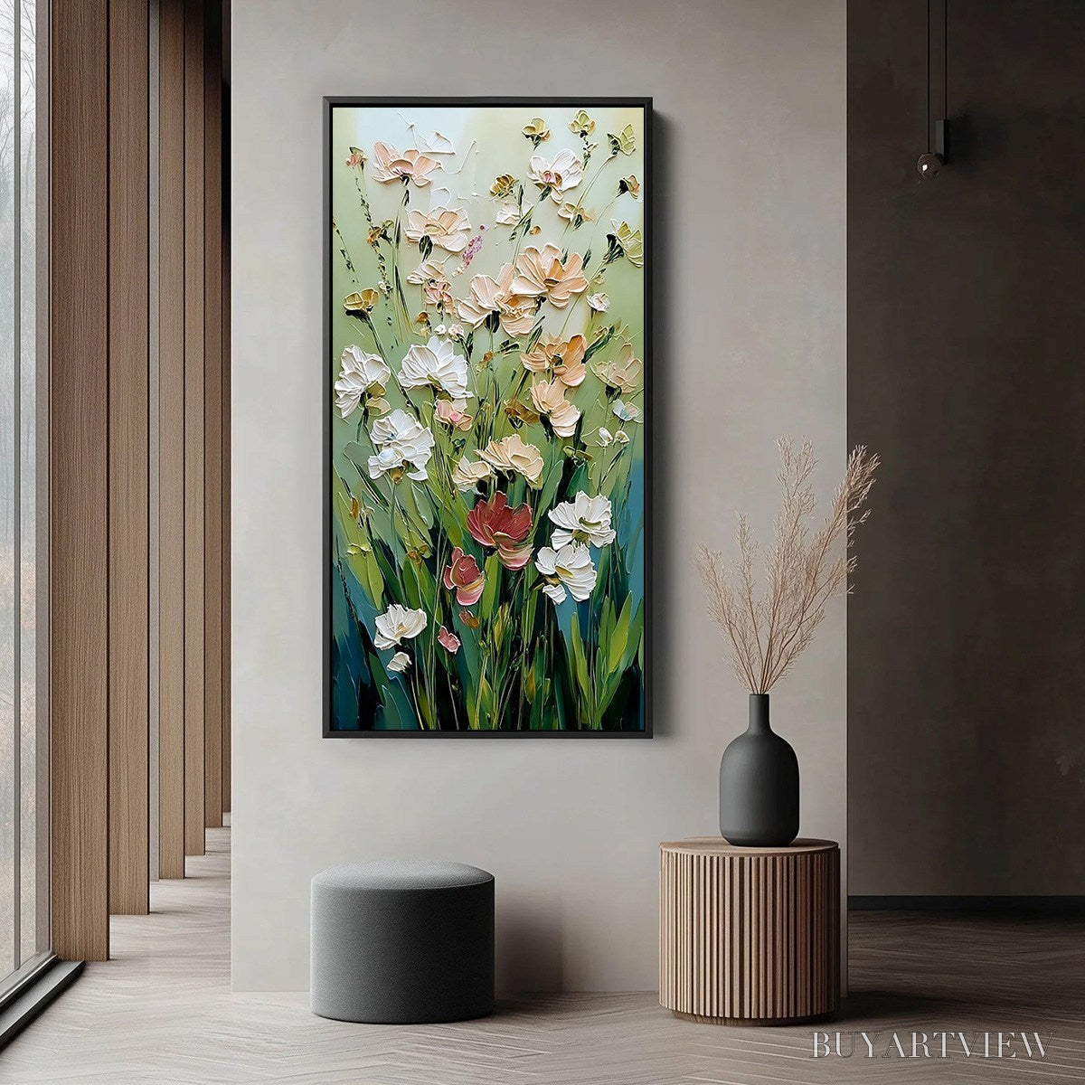 ARTOVITAS Spring'S Embrace – Vertical Impasto Wildflower Meadow Painting - image 6