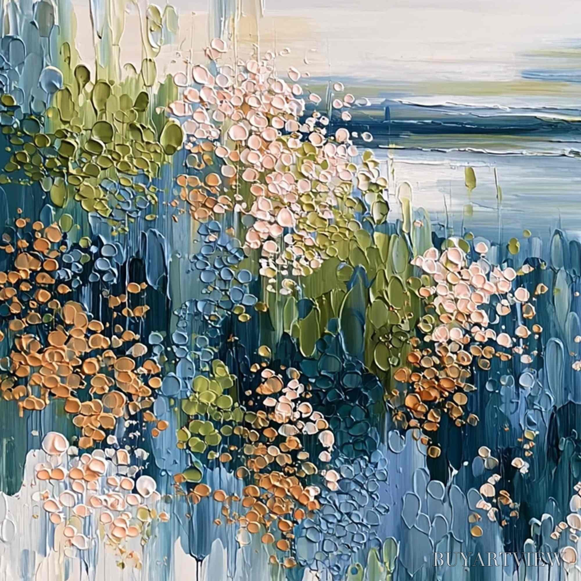 ARTOVITAS Coastal Bloom – Textured Impasto Painting Floral Coastline - image 3