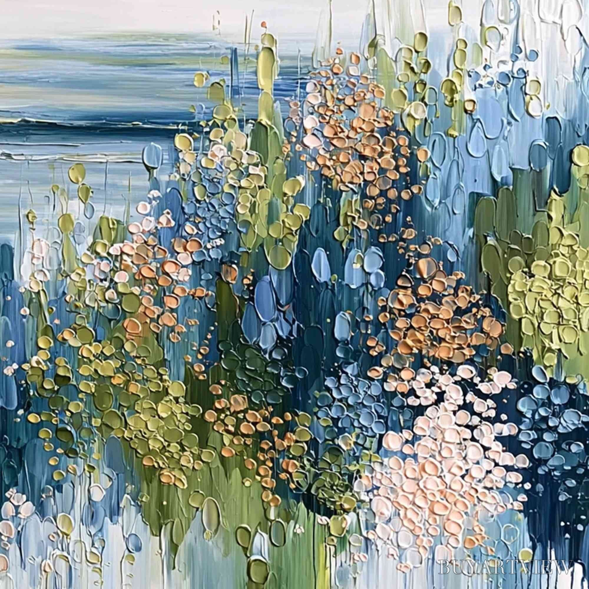 ARTOVITAS Coastal Bloom – Textured Impasto Painting Floral Coastline - image 5