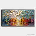 ARTOVITAS Urban Blossom – Textured Palette Knife Cityscape Reflection Painting - image 1