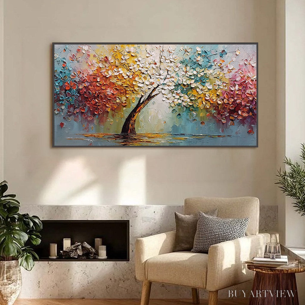 ARTOVITAS Eternal Blossom – Colorful Textured Palette Knife Tree of Life Painting - image 2