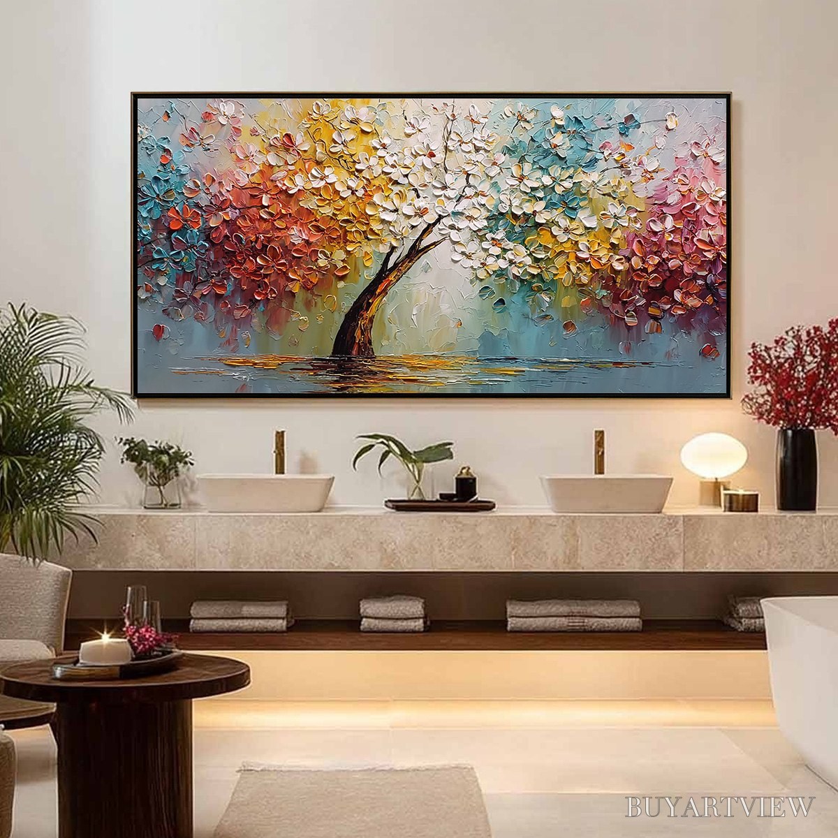 ARTOVITAS Eternal Blossom – Colorful Textured Palette Knife Tree of Life Painting - image 4