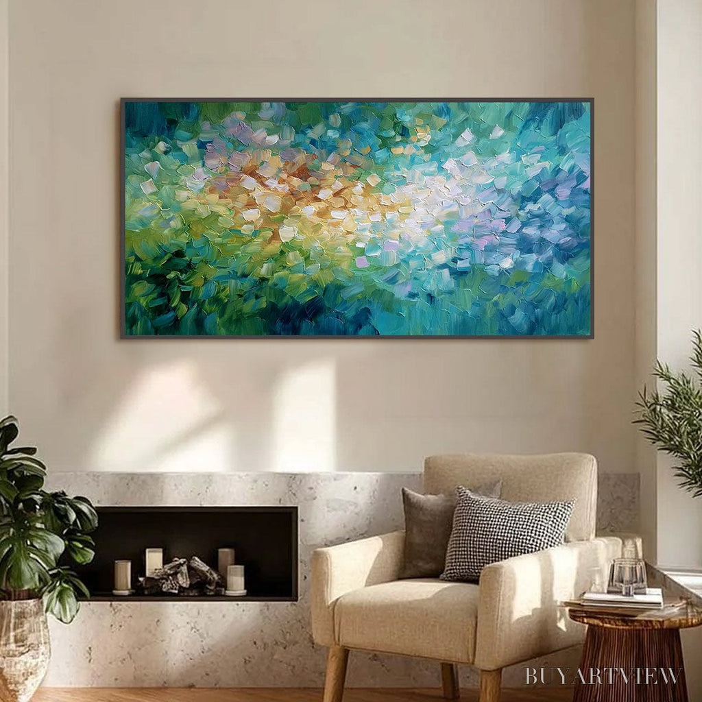 ARTOVITAS Emerald Bloom – Colorful Textured Abstract Floral Palette Knife Painting - image 2
