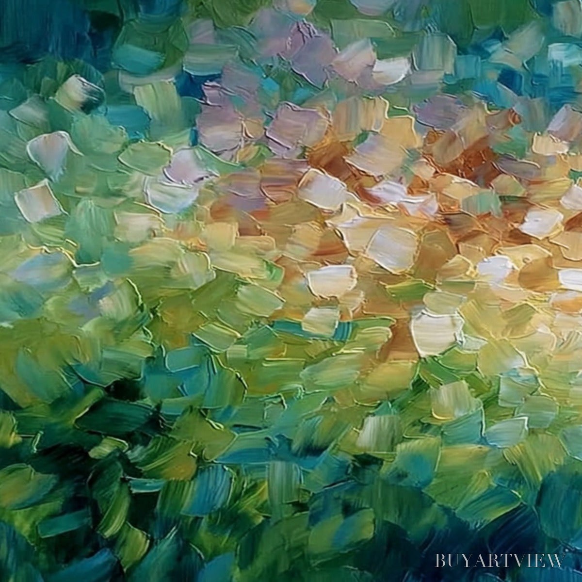 ARTOVITAS Emerald Bloom – Colorful Textured Abstract Floral Palette Knife Painting - image 3