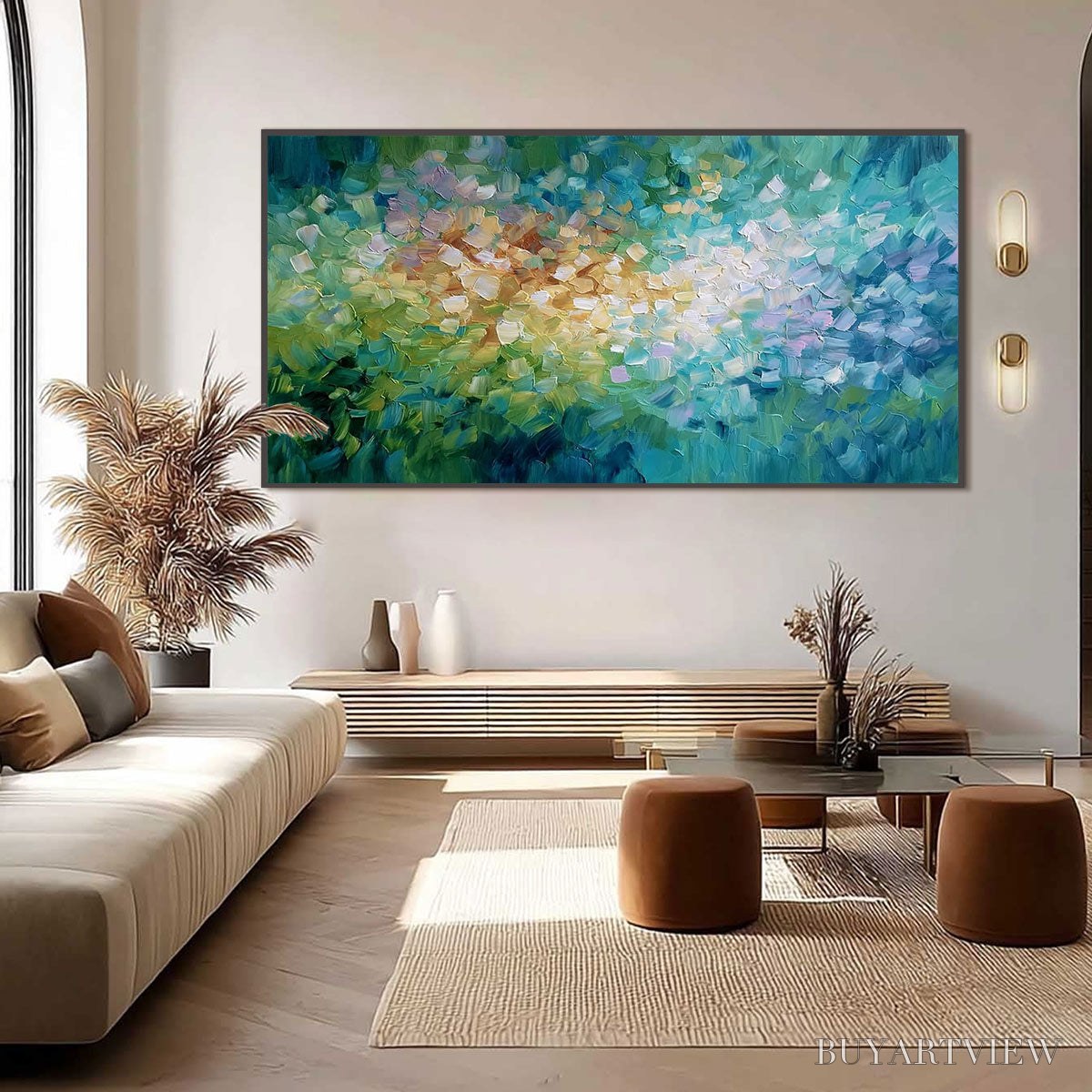 ARTOVITAS Emerald Bloom – Colorful Textured Abstract Floral Palette Knife Painting - image 6