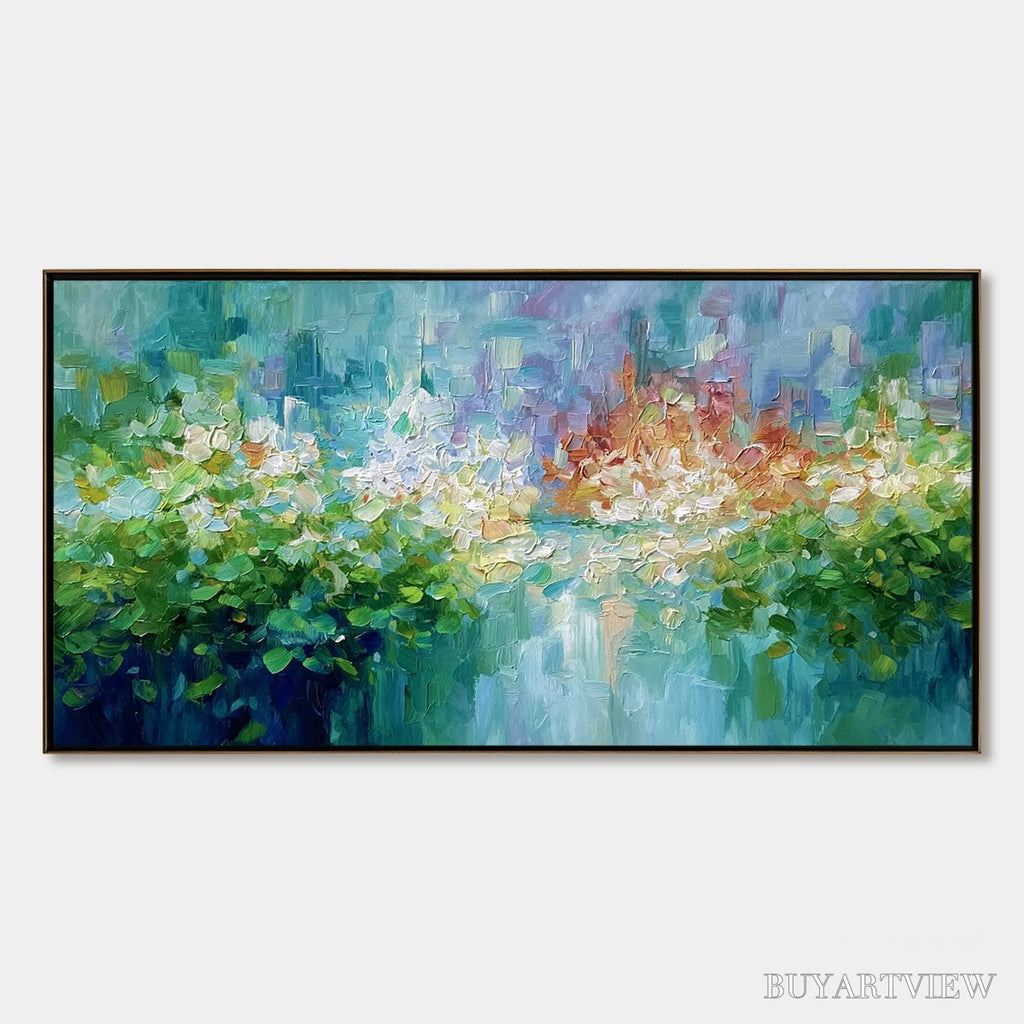 ARTOVITAS Emerald Reverie – Textured Abstract Floral Landscape Palette Knife Painting - image 1