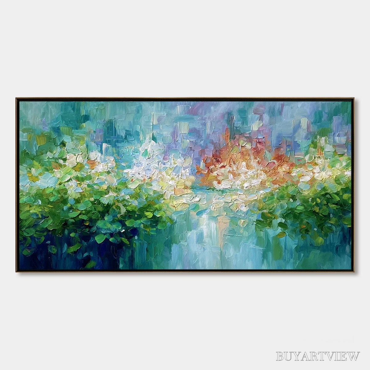 ARTOVITAS Emerald Reverie – Textured Abstract Floral Landscape Palette Knife Painting - image 1