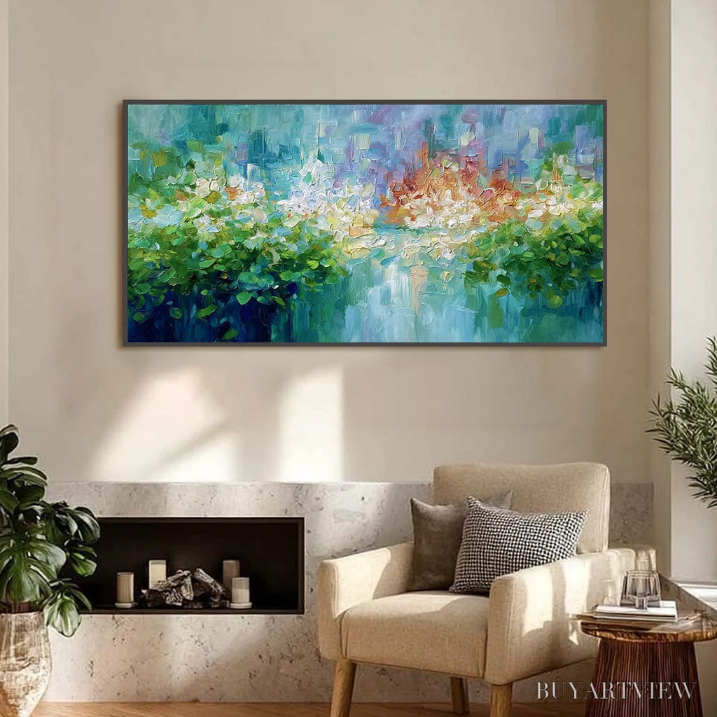 ARTOVITAS Emerald Reverie – Textured Abstract Floral Landscape Palette Knife Painting - image 2