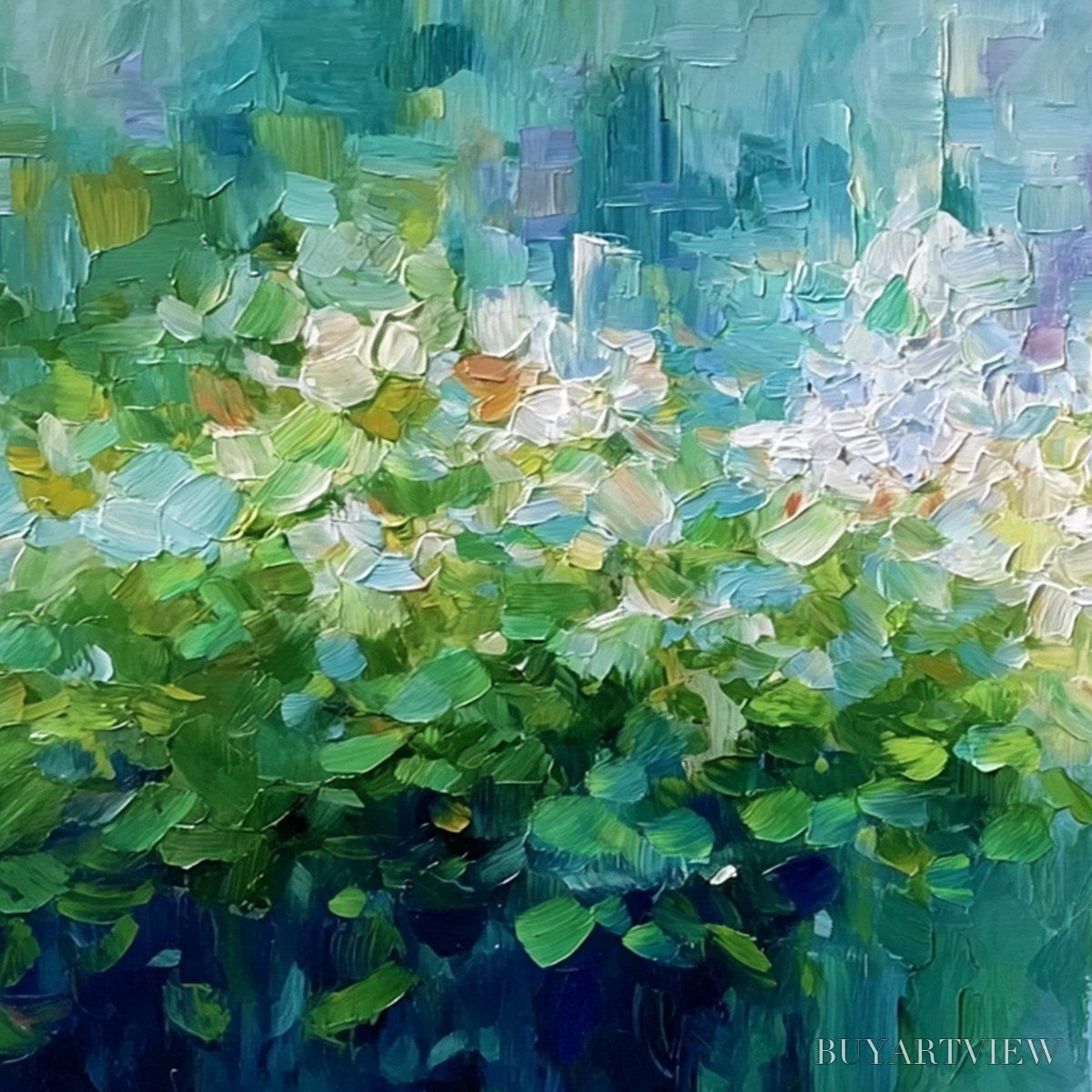 ARTOVITAS Emerald Reverie – Textured Abstract Floral Landscape Palette Knife Painting - image 3