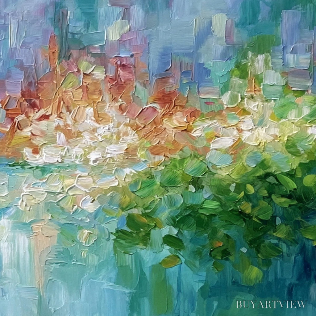 ARTOVITAS Emerald Reverie – Textured Abstract Floral Landscape Palette Knife Painting - image 5