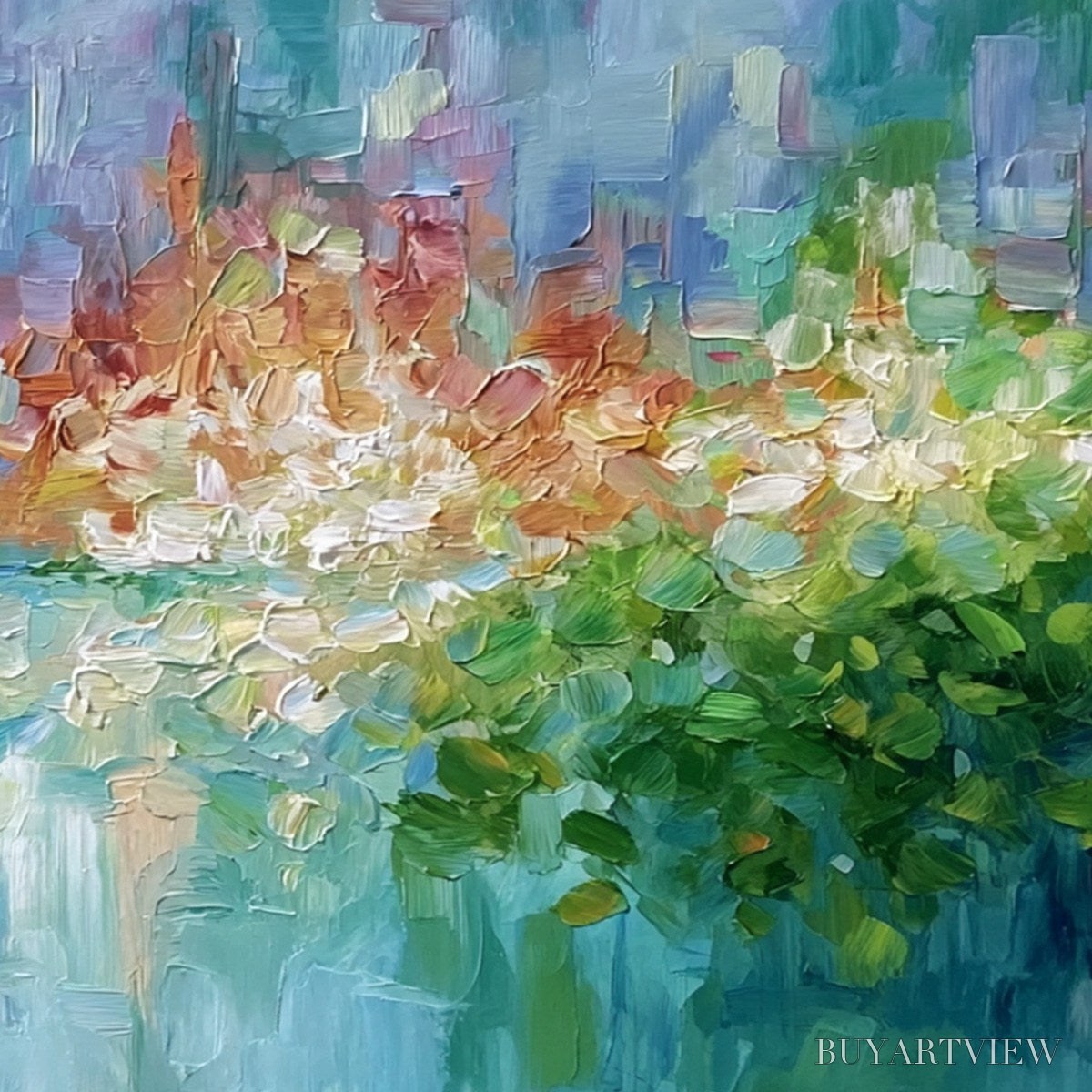 ARTOVITAS Emerald Reverie – Textured Abstract Floral Landscape Palette Knife Painting - image 5