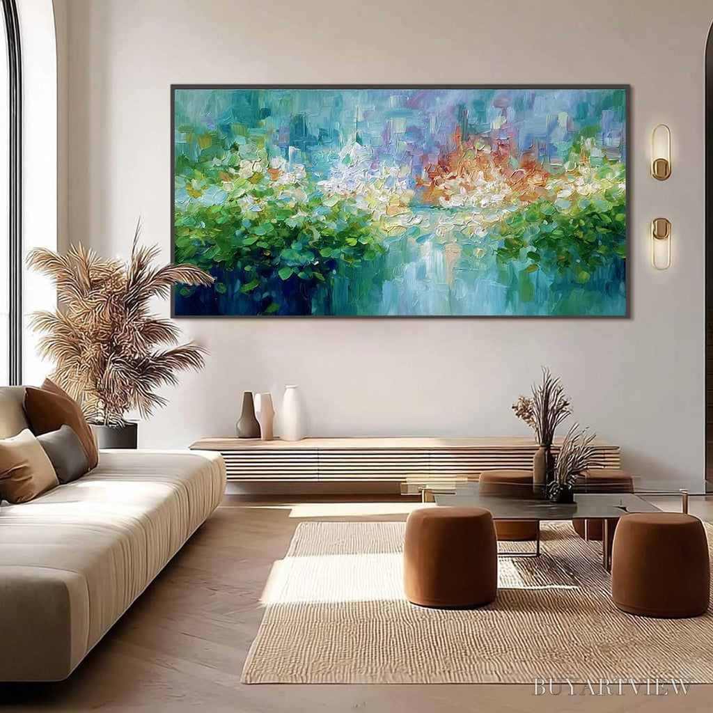 ARTOVITAS Emerald Reverie – Textured Abstract Floral Landscape Palette Knife Painting - image 6