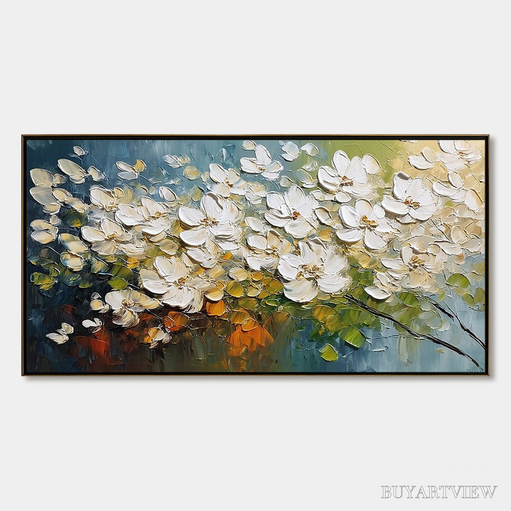 ARTOVITAS Ivory Bloom – Textured White Floral Impasto Oil Paintinga - image 1