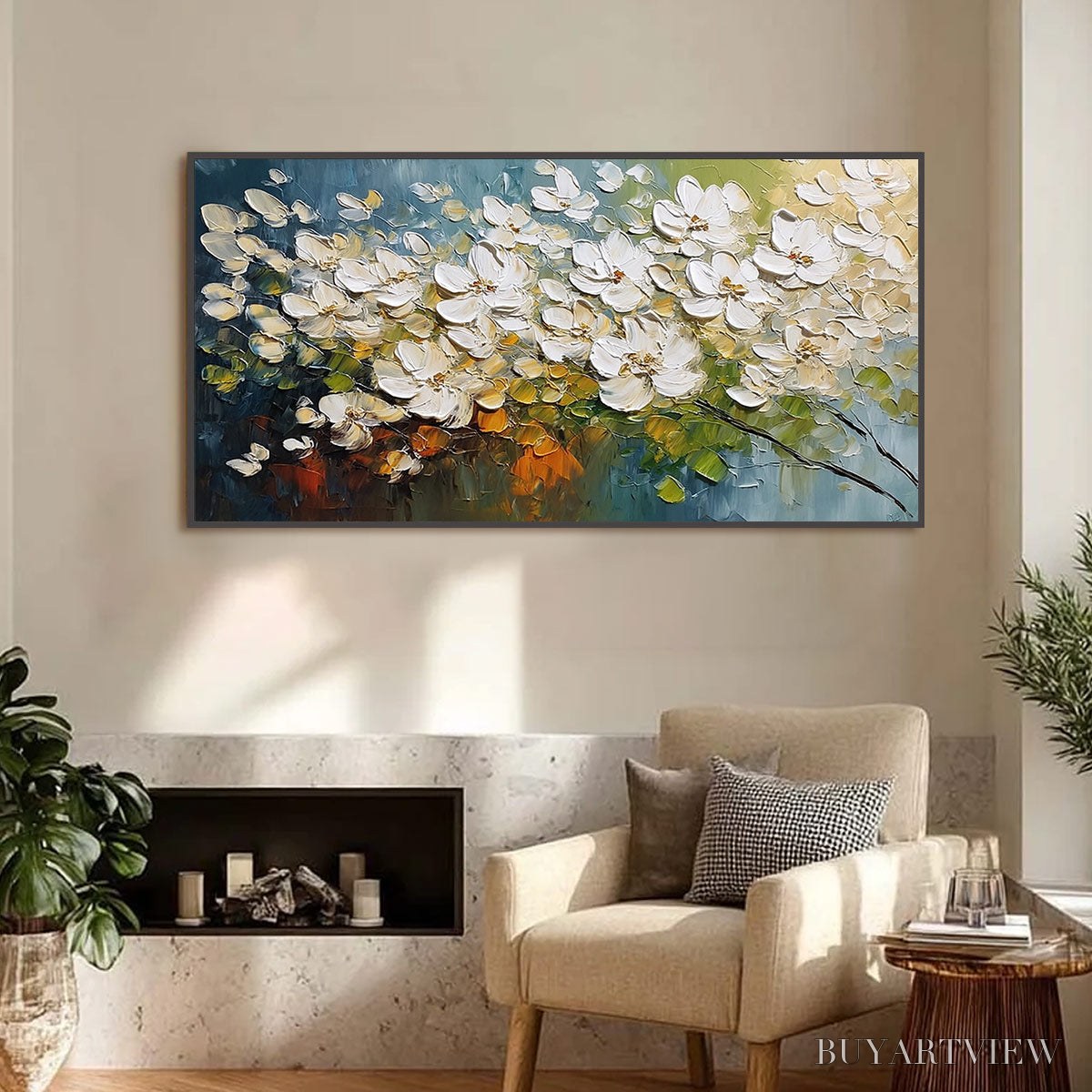 ARTOVITAS Ivory Bloom – Textured White Floral Impasto Oil Paintinga - image 2