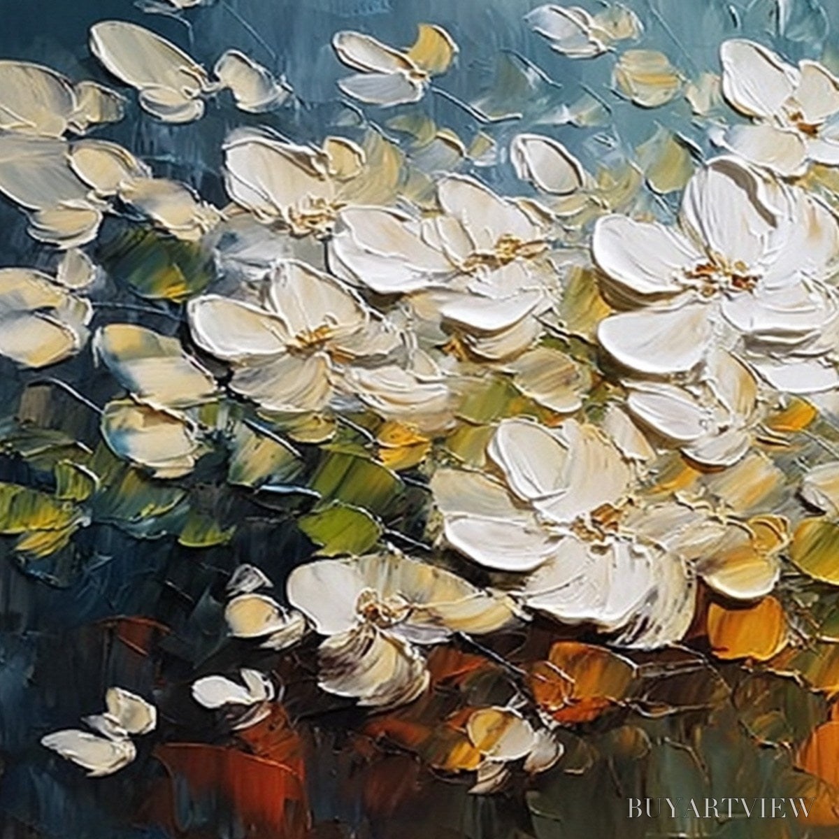 ARTOVITAS Ivory Bloom – Textured White Floral Impasto Oil Paintinga - image 3