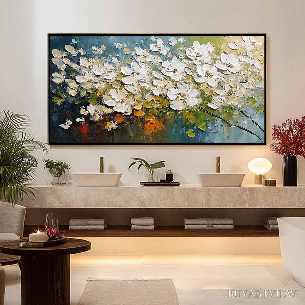 ARTOVITAS Ivory Bloom – Textured White Floral Impasto Oil Paintinga - image 4