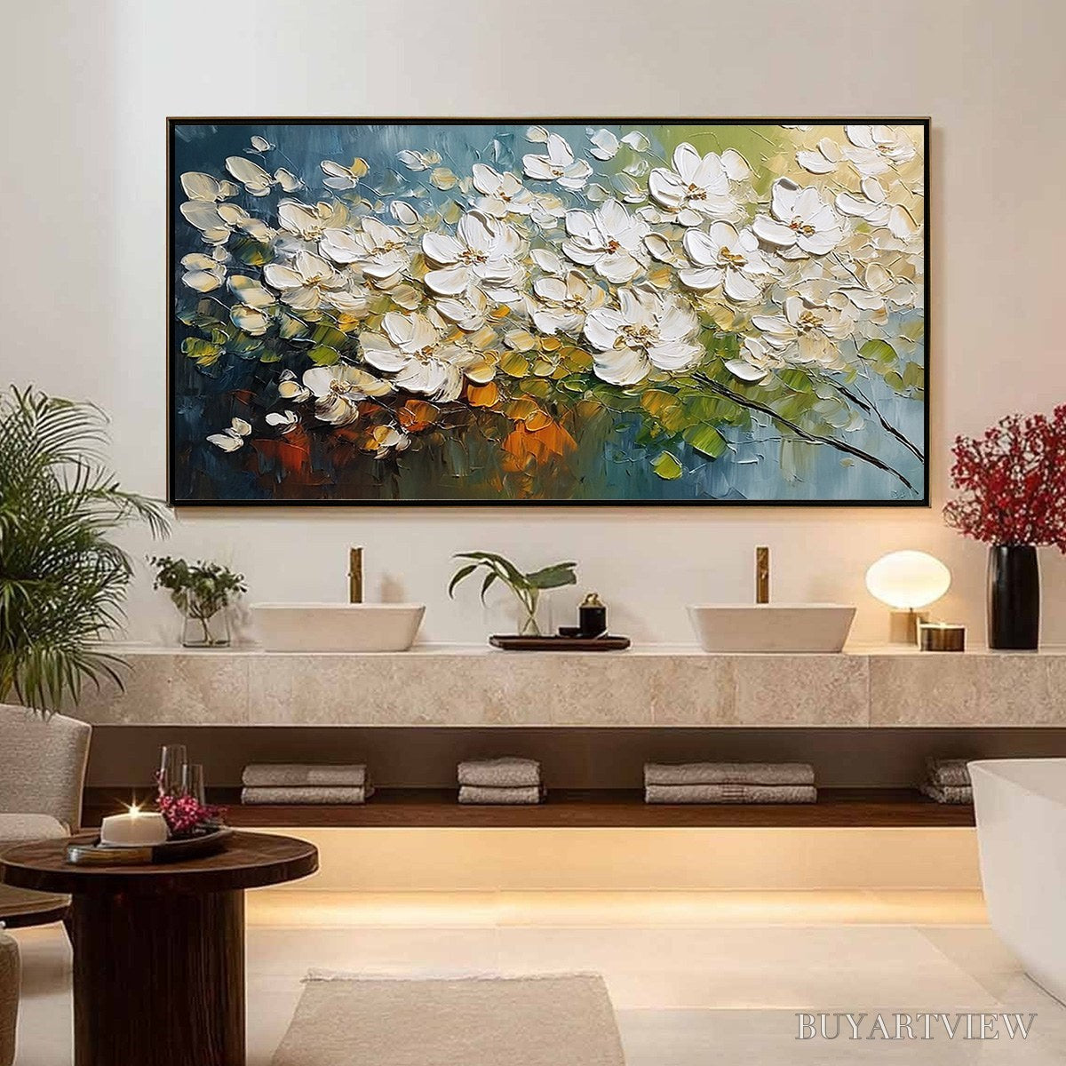 ARTOVITAS Ivory Bloom – Textured White Floral Impasto Oil Paintinga - image 4