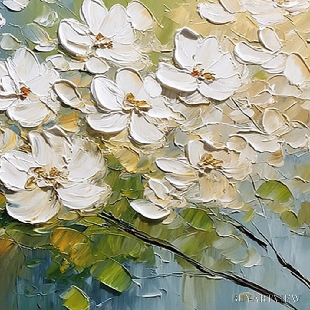 ARTOVITAS Ivory Bloom – Textured White Floral Impasto Oil Paintinga - image 5