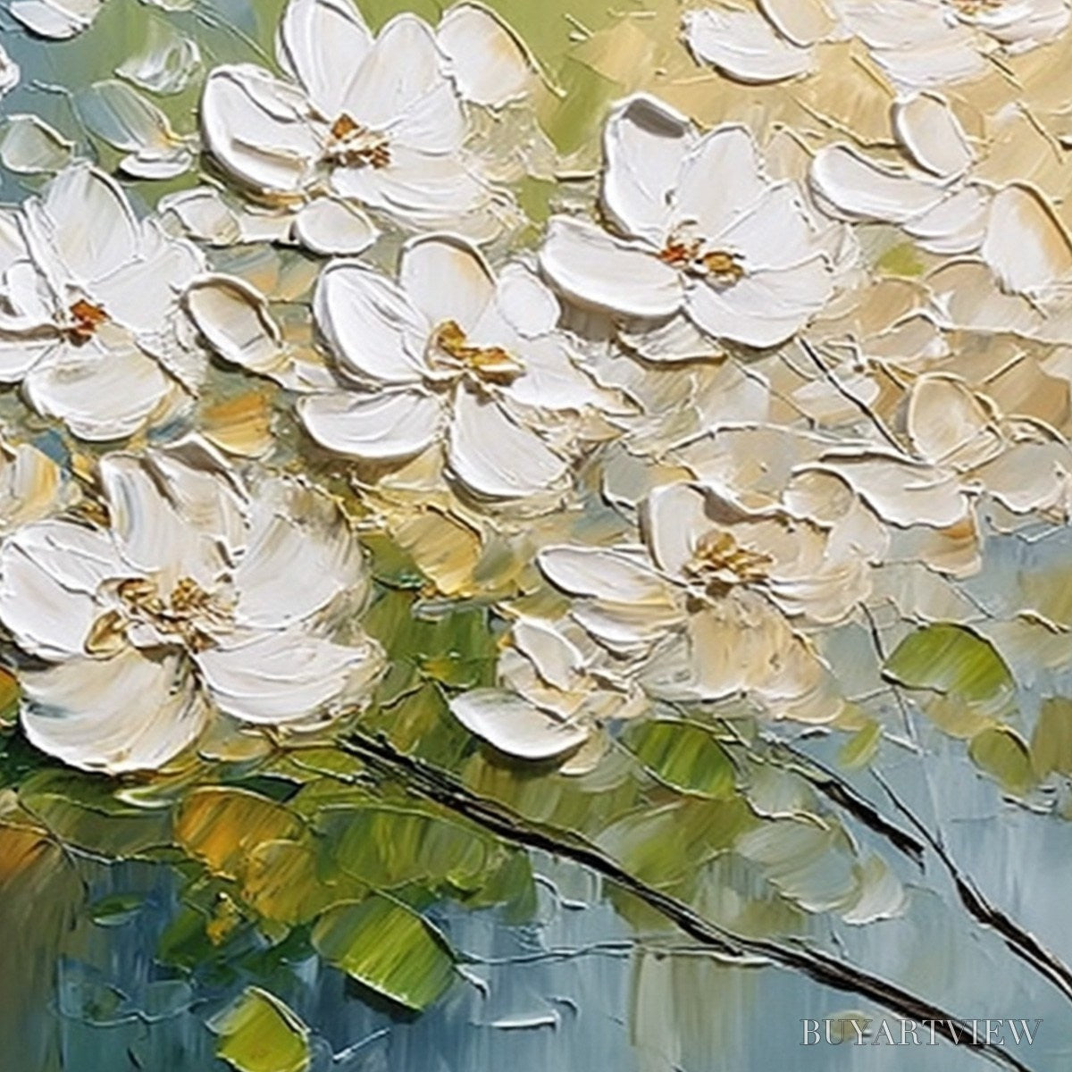 ARTOVITAS Ivory Bloom – Textured White Floral Impasto Oil Paintinga - image 5