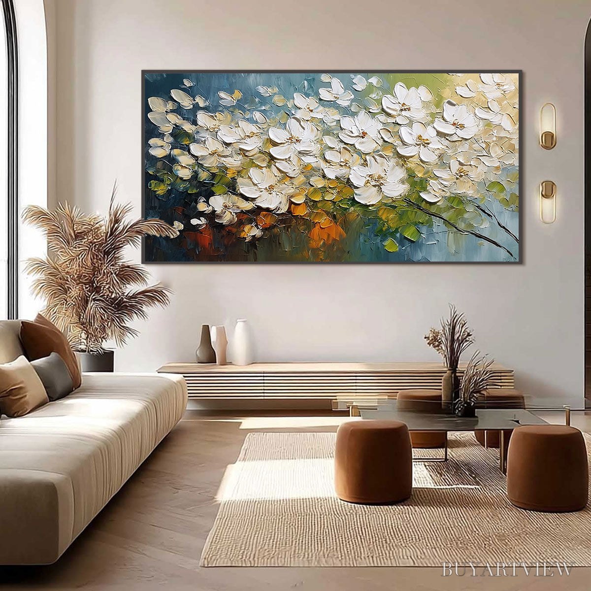 ARTOVITAS Ivory Bloom – Textured White Floral Impasto Oil Paintinga - image 6