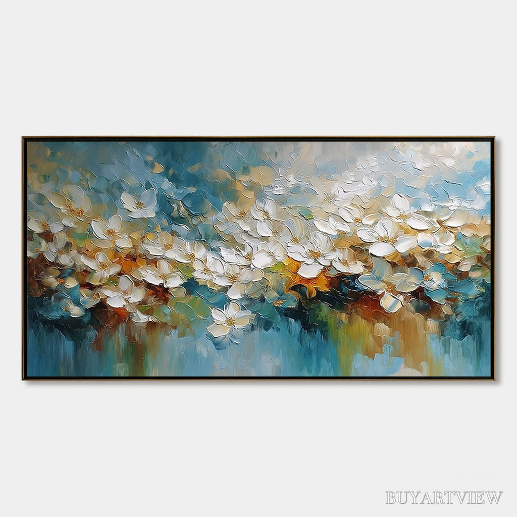 ARTOVITAS Eternal Bloom – Textured Abstract White Floral Impasto Painting - image 1