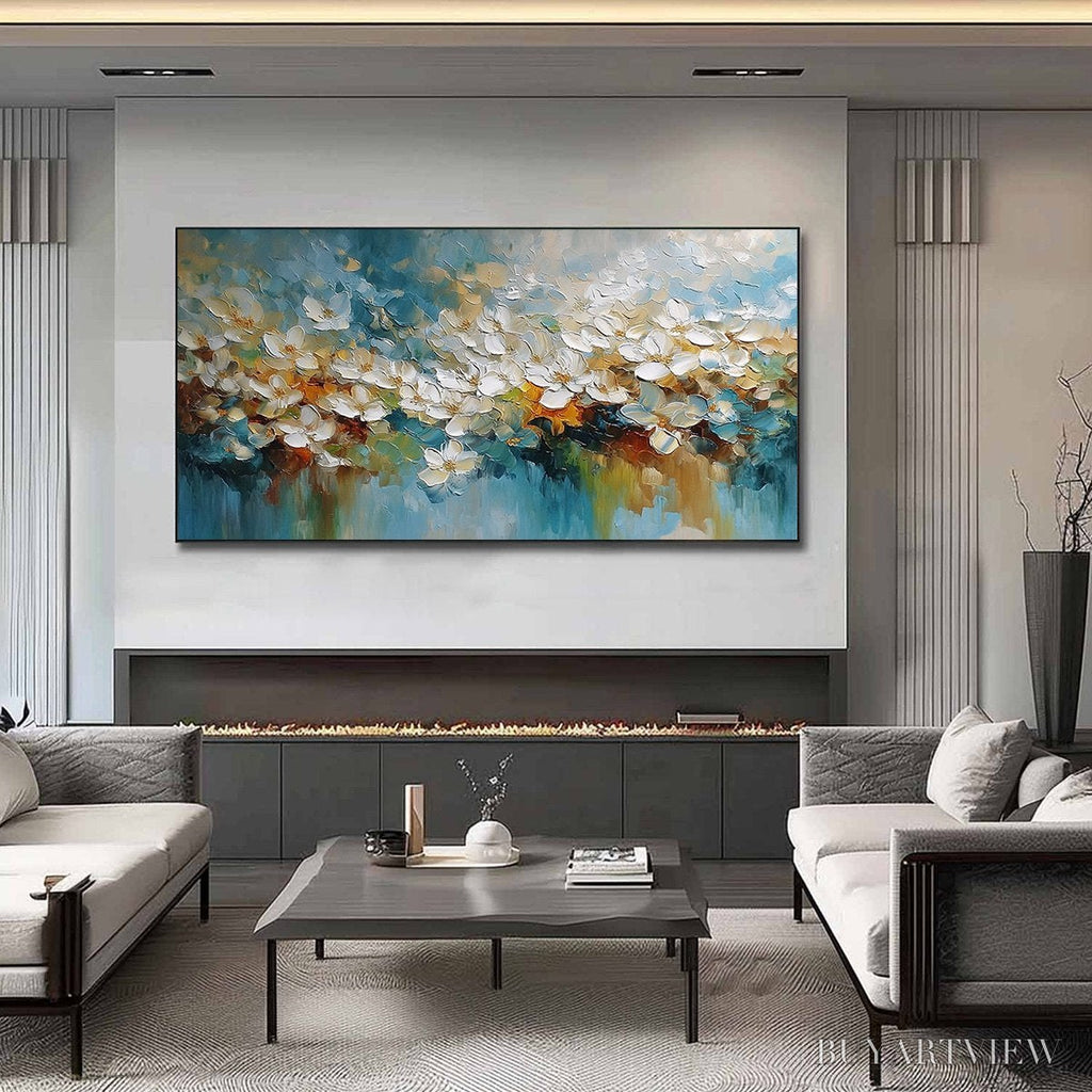 ARTOVITAS Eternal Bloom – Textured Abstract White Floral Impasto Painting - image 2