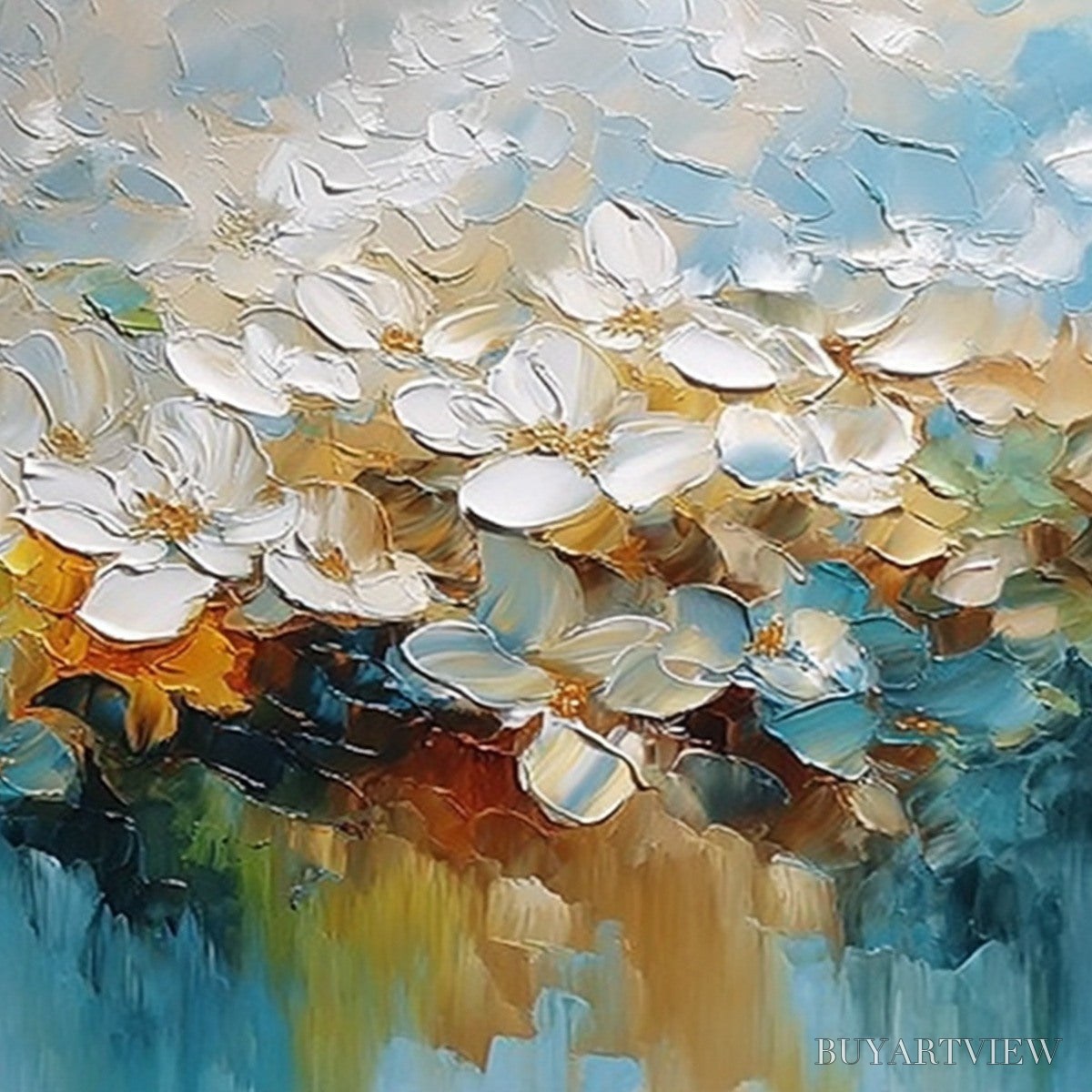 ARTOVITAS Eternal Bloom – Textured Abstract White Floral Impasto Painting - image 3