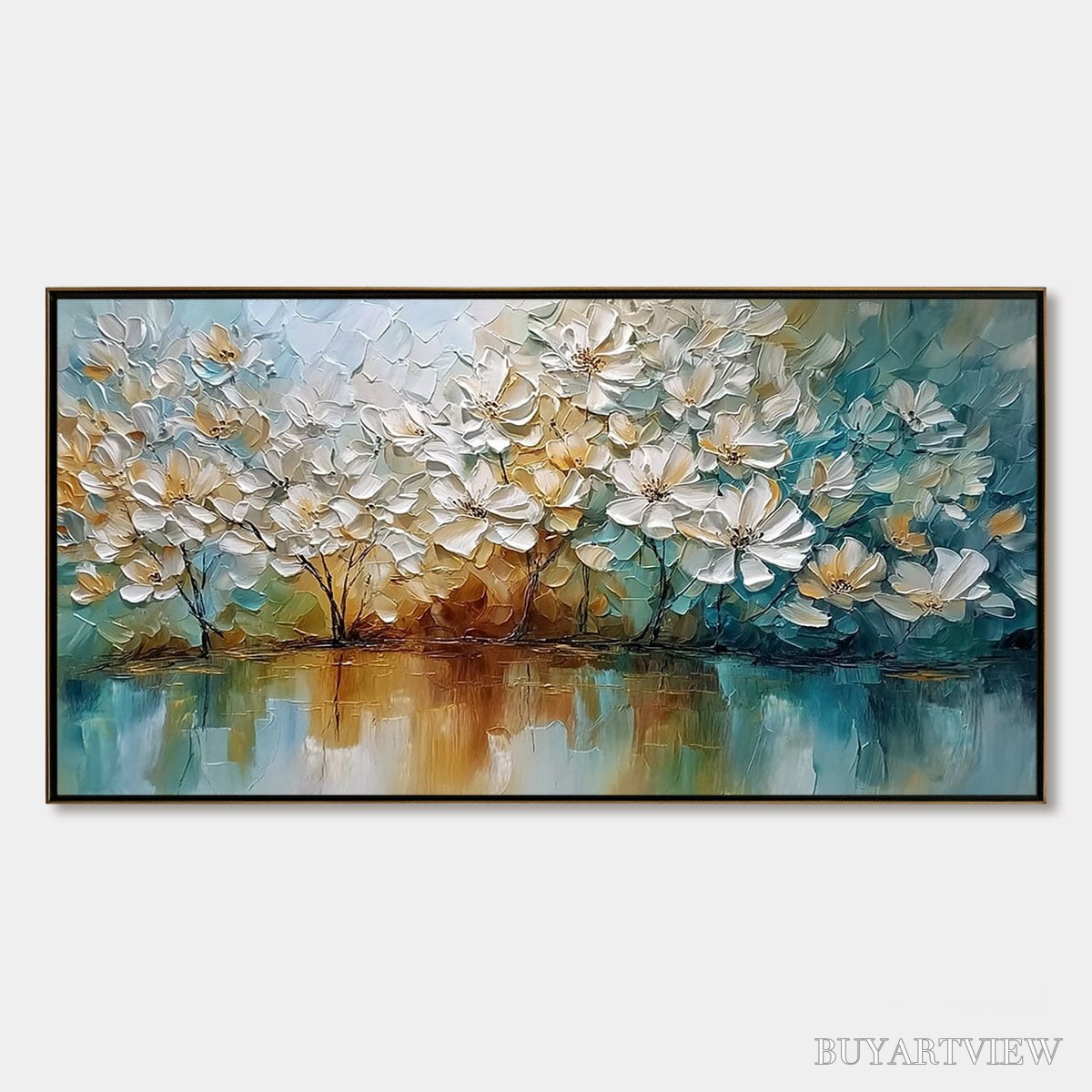 ARTOVITAS Serene Blooms – Textured Floral Landscape Impasto Oil Painting - image 1