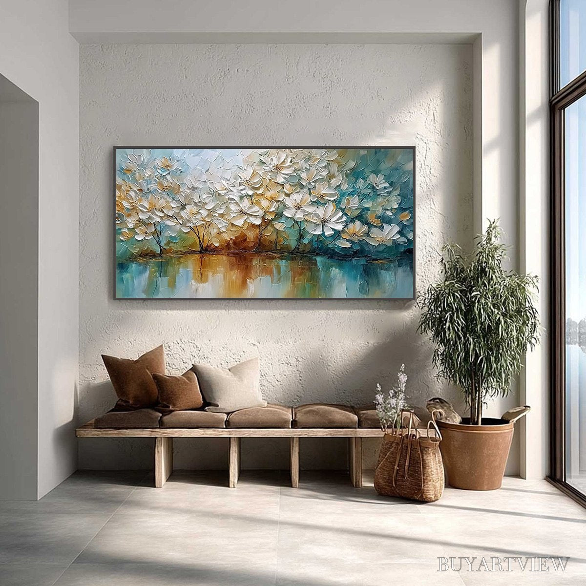ARTOVITAS Serene Blooms – Textured Floral Landscape Impasto Oil Painting - image 2