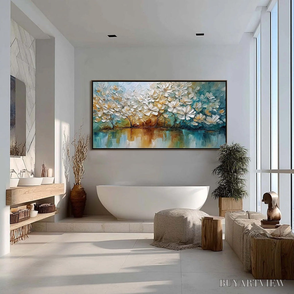 ARTOVITAS Serene Blooms – Textured Floral Landscape Impasto Oil Painting - image 4