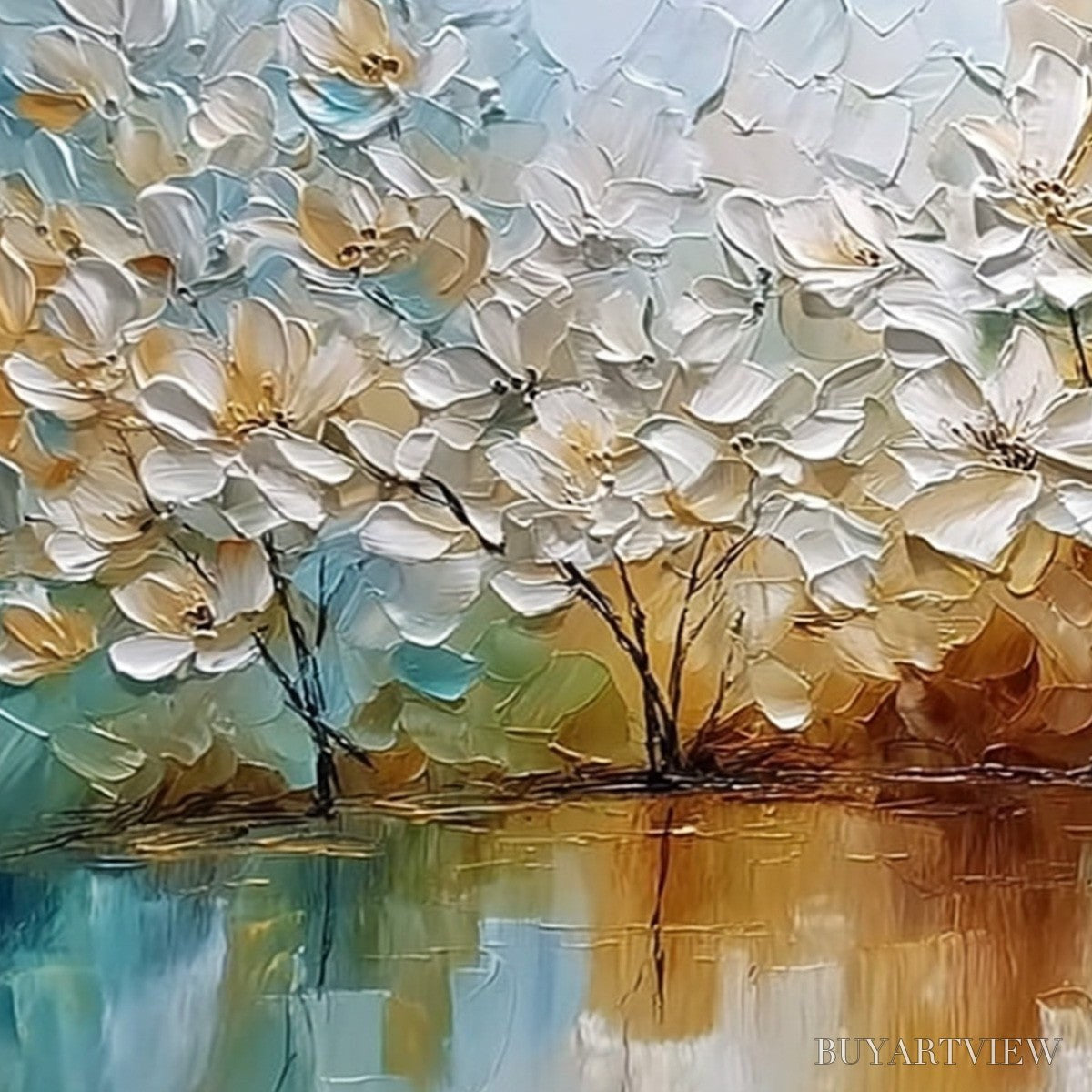 ARTOVITAS Serene Blooms – Textured Floral Landscape Impasto Oil Painting - image 5