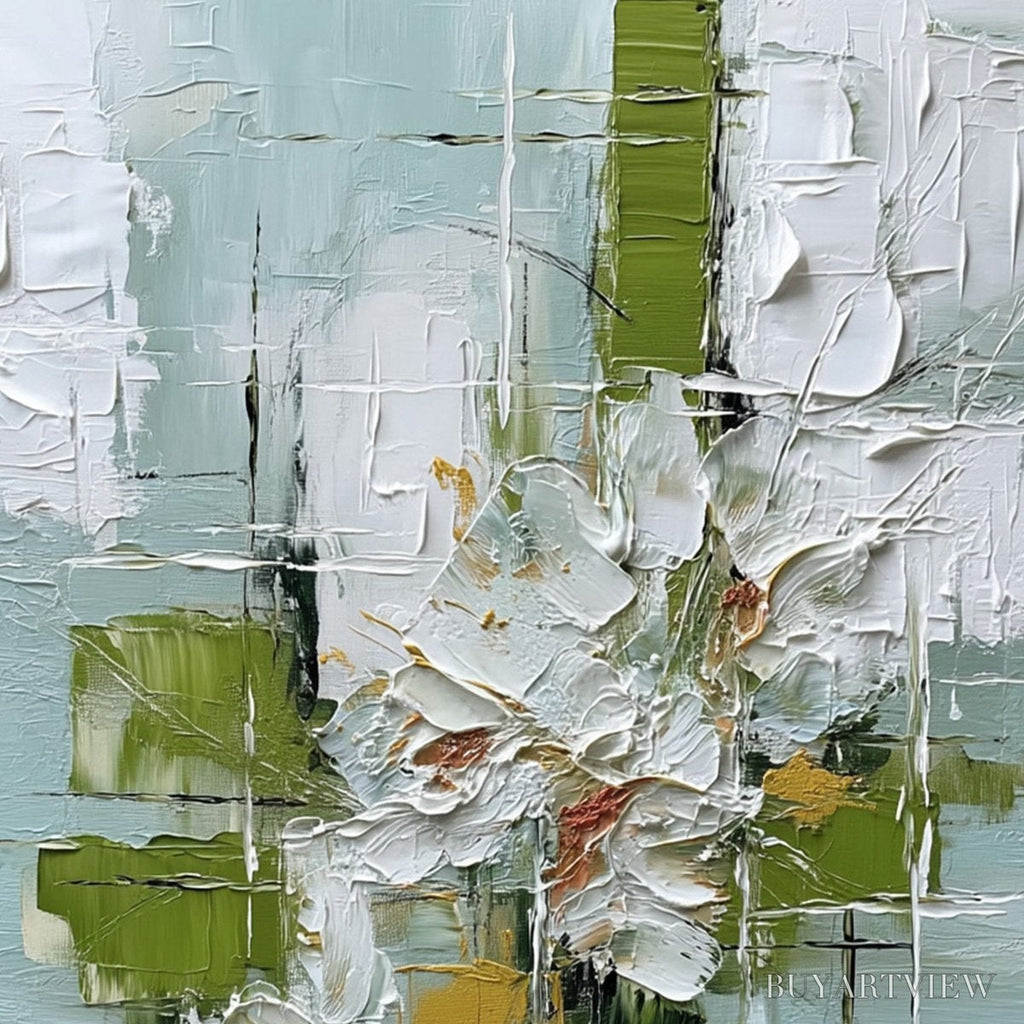 ARTOVITAS Verdant Bloom – Heavily Textured Abstract Floral Impasto Painting - image 3
