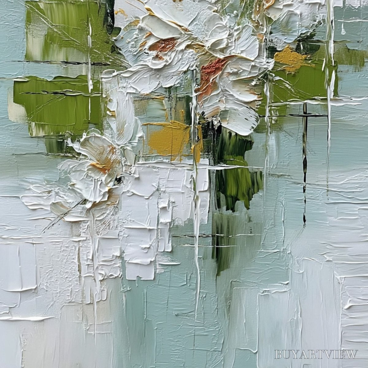 ARTOVITAS Verdant Bloom – Heavily Textured Abstract Floral Impasto Painting - image 5