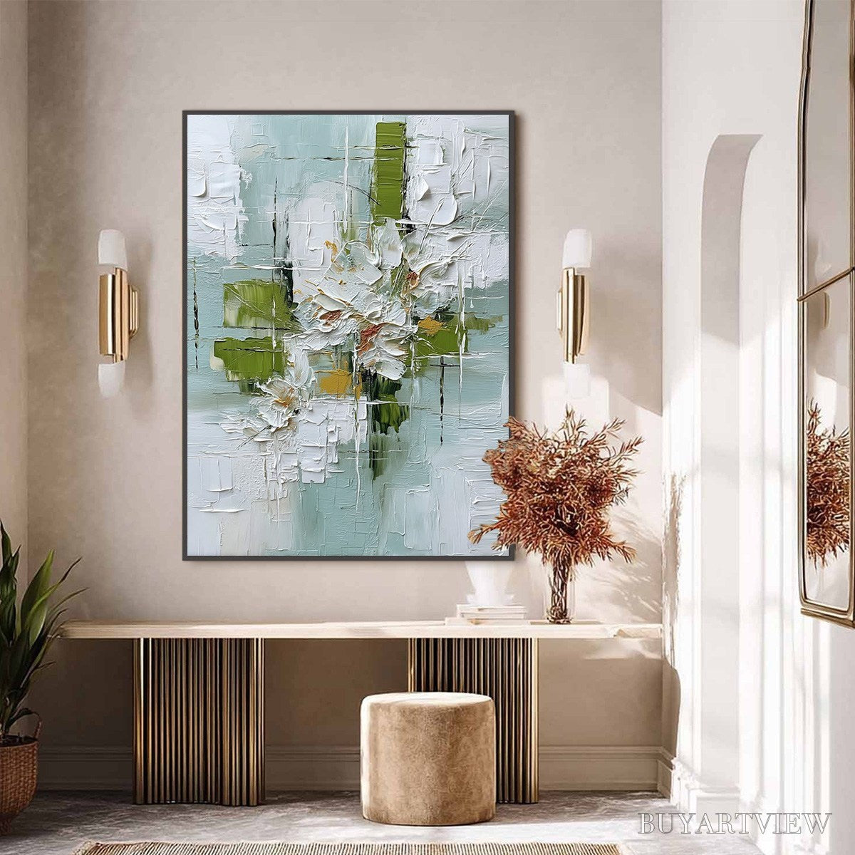 ARTOVITAS Verdant Bloom – Heavily Textured Abstract Floral Impasto Painting - image 6