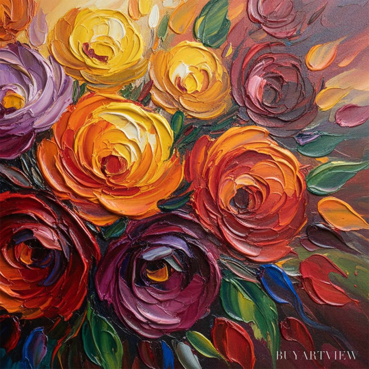 ARTOVITAS Eternal Bloom – Colorful Textured Impasto Floral Oil Painting - image 5