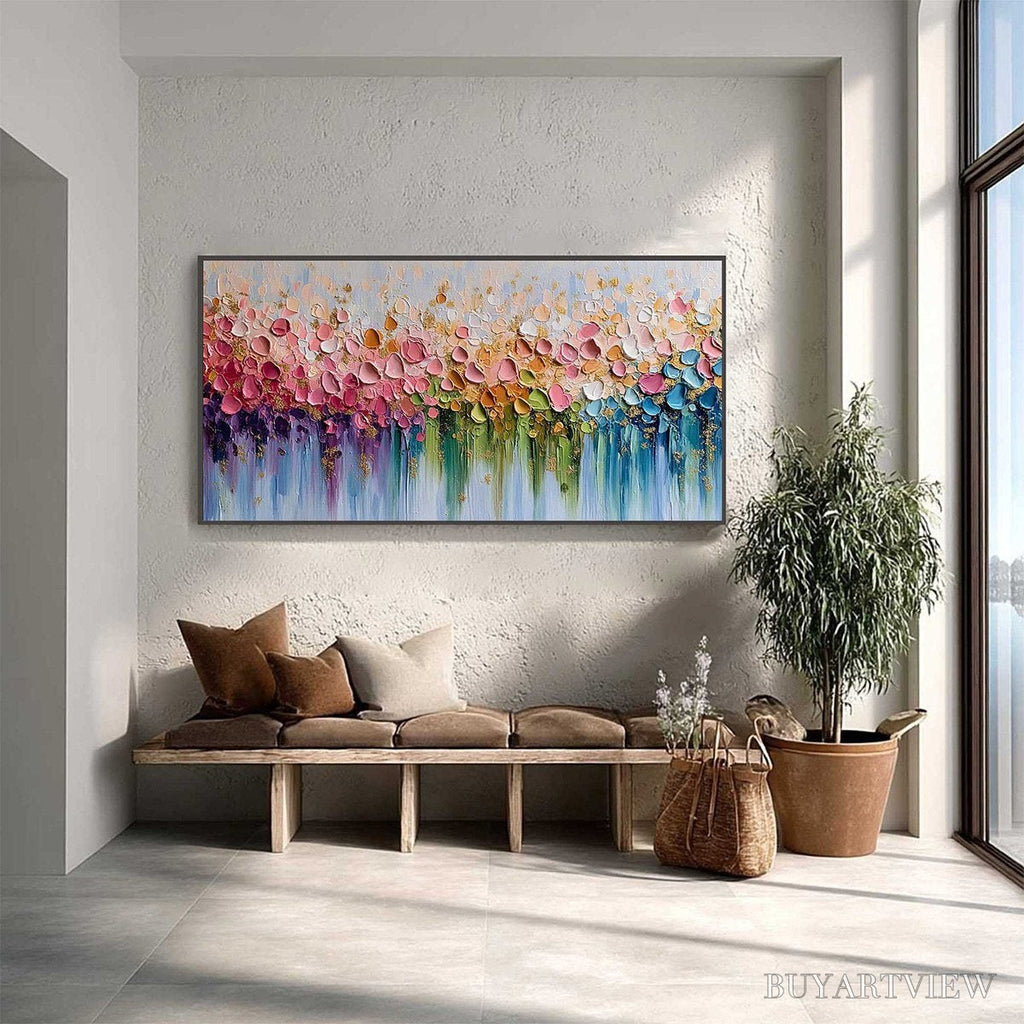 ARTOVITAS Chromatic Bloom – Colorful Abstract Floral Impasto Palette Knife Painting - image 4