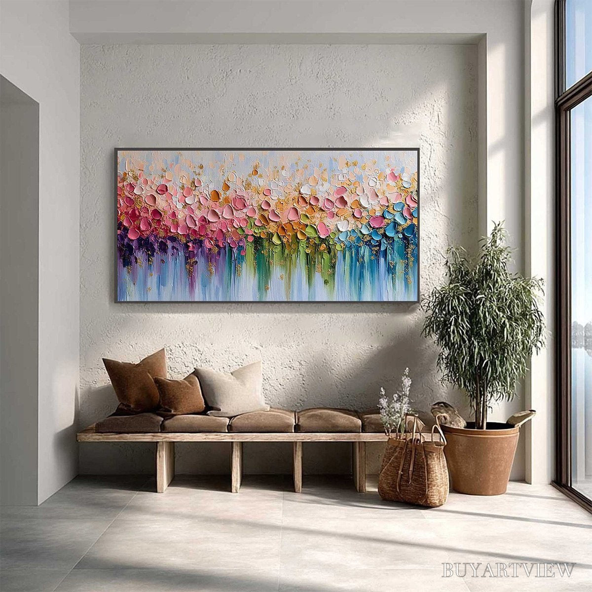 ARTOVITAS Chromatic Bloom – Colorful Abstract Floral Impasto Palette Knife Painting - image 4