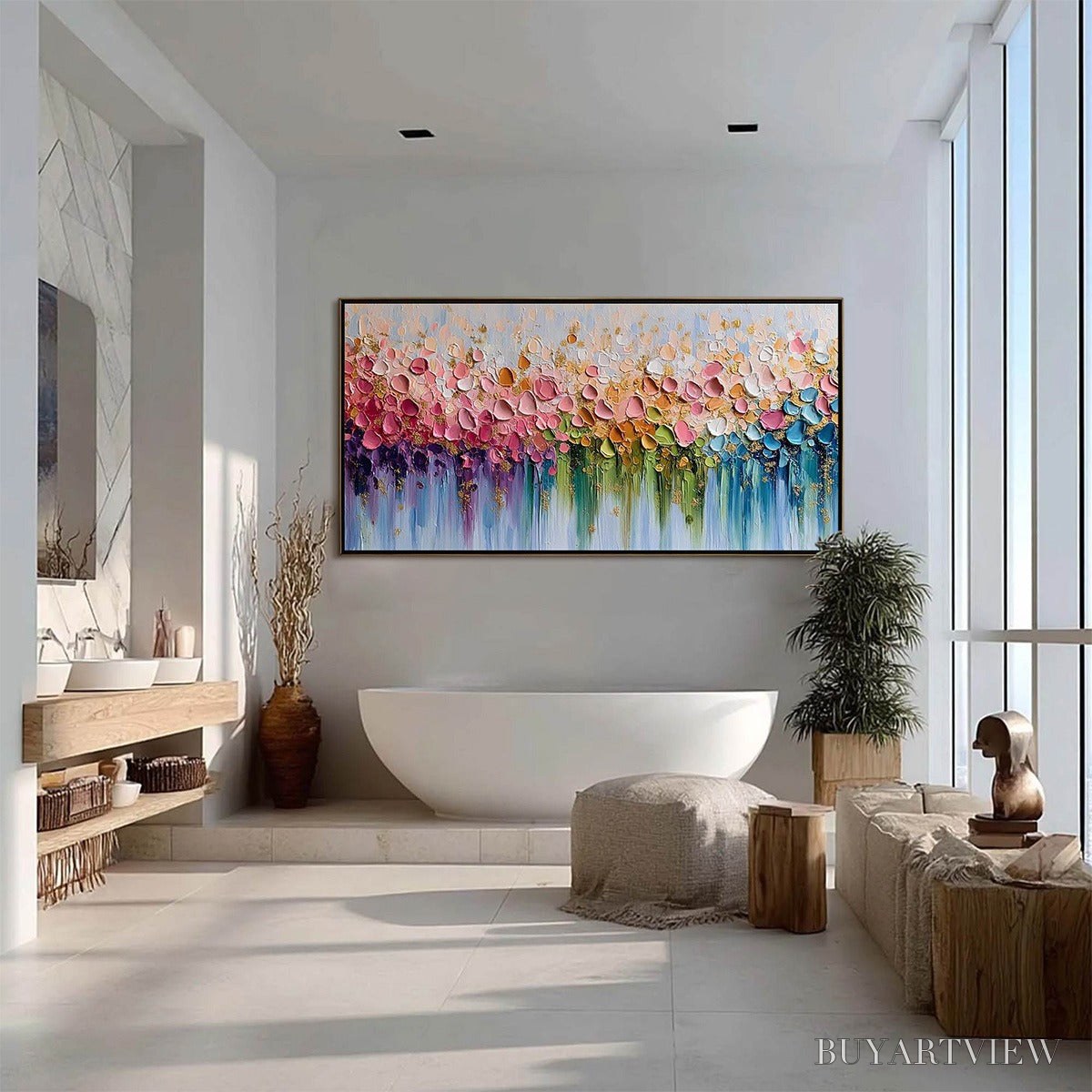 ARTOVITAS Chromatic Bloom – Colorful Abstract Floral Impasto Palette Knife Painting - image 6