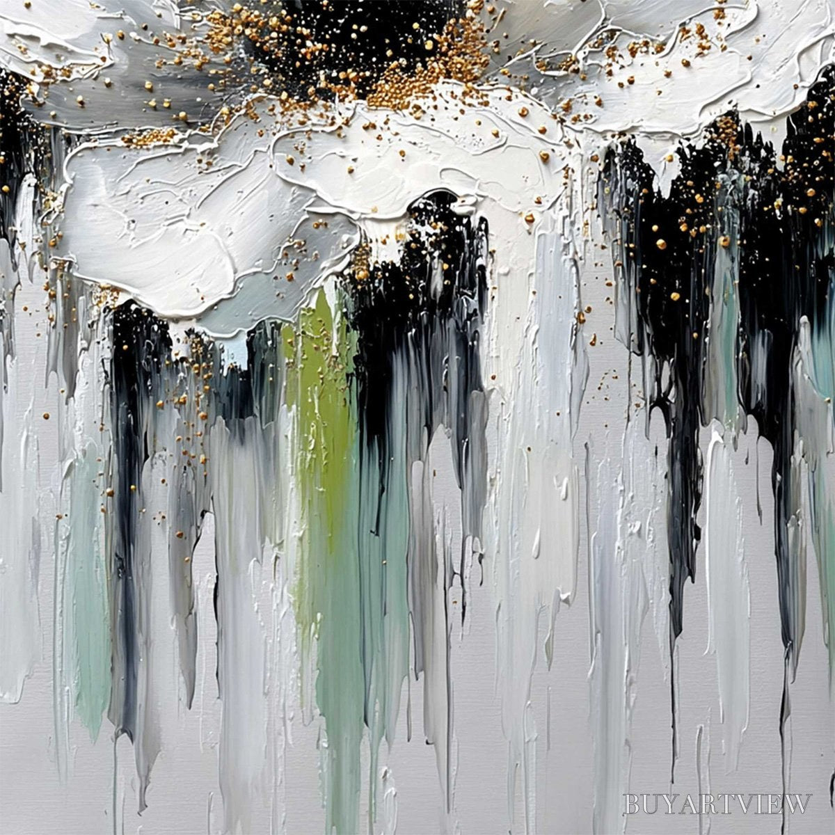 ARTOVITAS Celestial Bloom – Heavily Textured Abstract Floral Painting with Golden Accents - image 5