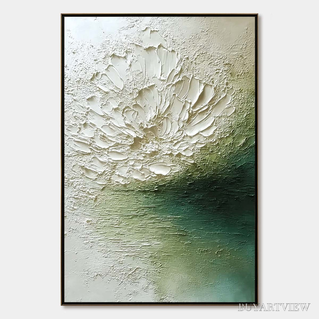 ARTOVITAS Emerald Bloom – Textured Wabi Sabi Floral Abstract - image 1