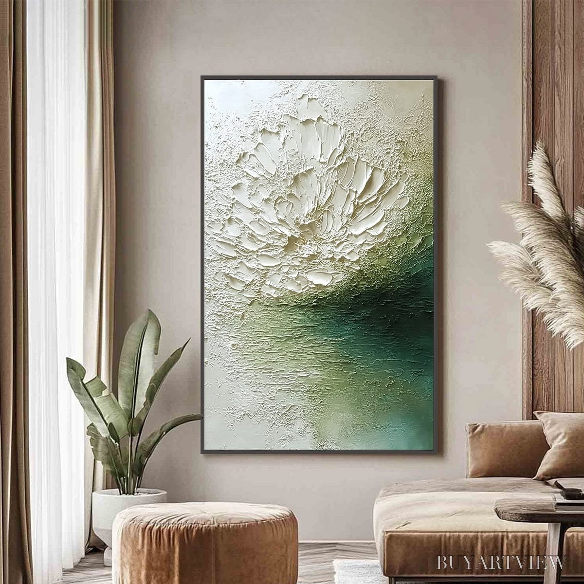 ARTOVITAS Emerald Bloom – Textured Wabi Sabi Floral Abstract - image 2