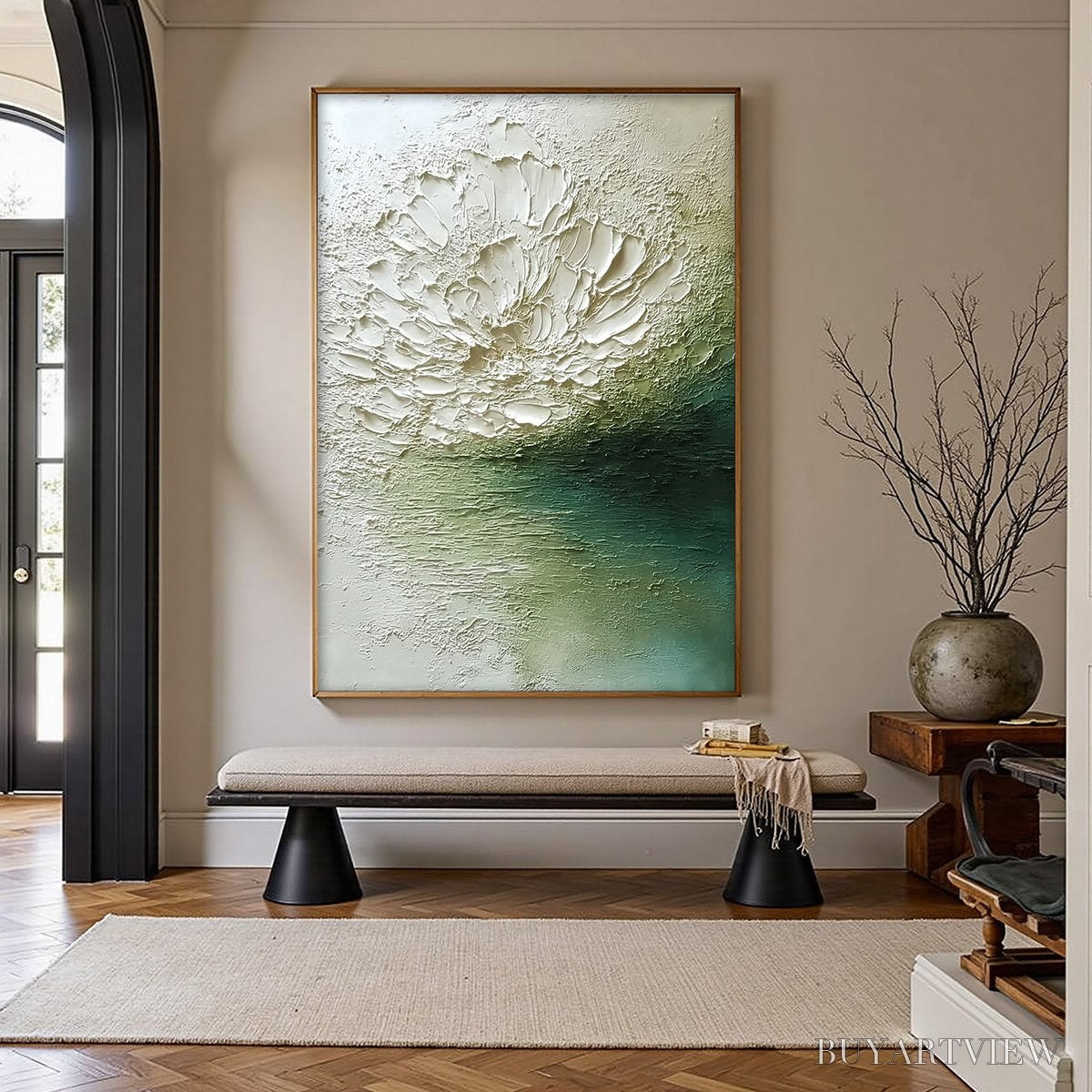 ARTOVITAS Emerald Bloom – Textured Wabi Sabi Floral Abstract - image 4
